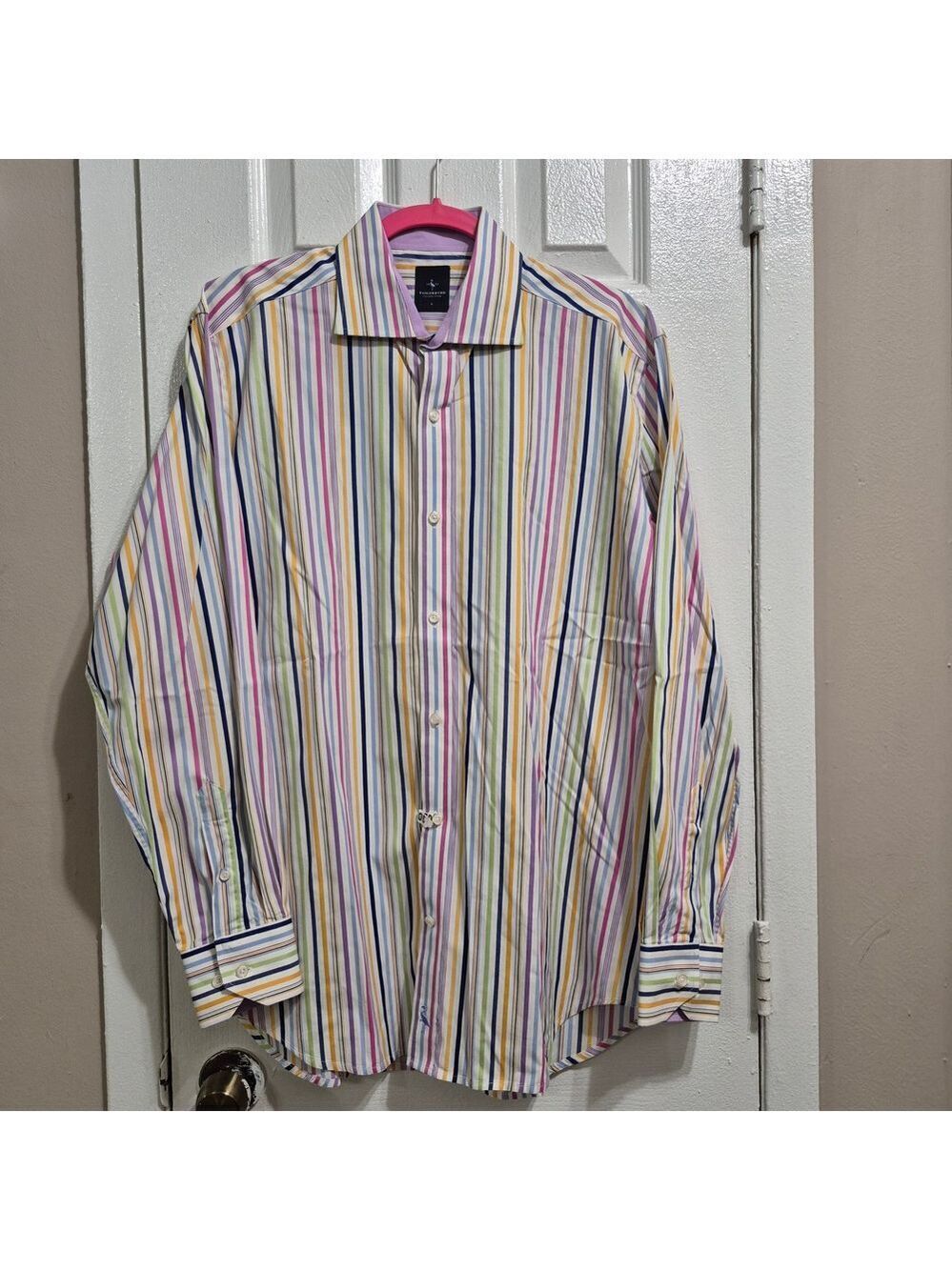 Tailorbyrd Collection Mens L Striped Long Sleeve Button Up Dress Shirt Colorful